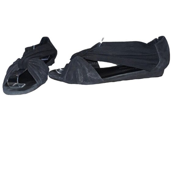 Donald Pliner Woman Black Suede Flats Size‎ 8 Twist Front Stretch Straps D’Orsay - Picture 1 of 9